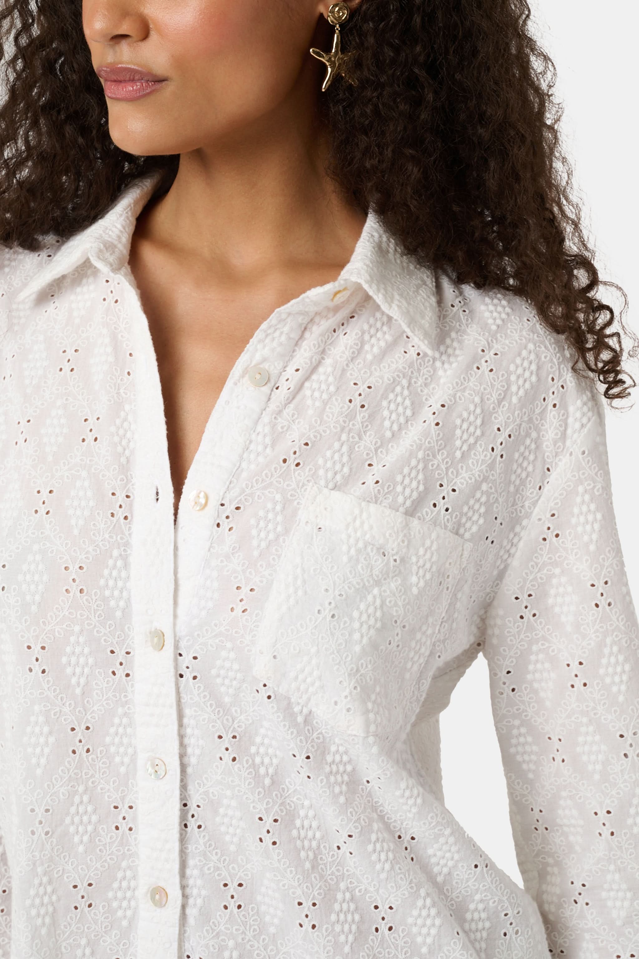Eyelet Lattice Boyfriend Shirt - Image 3