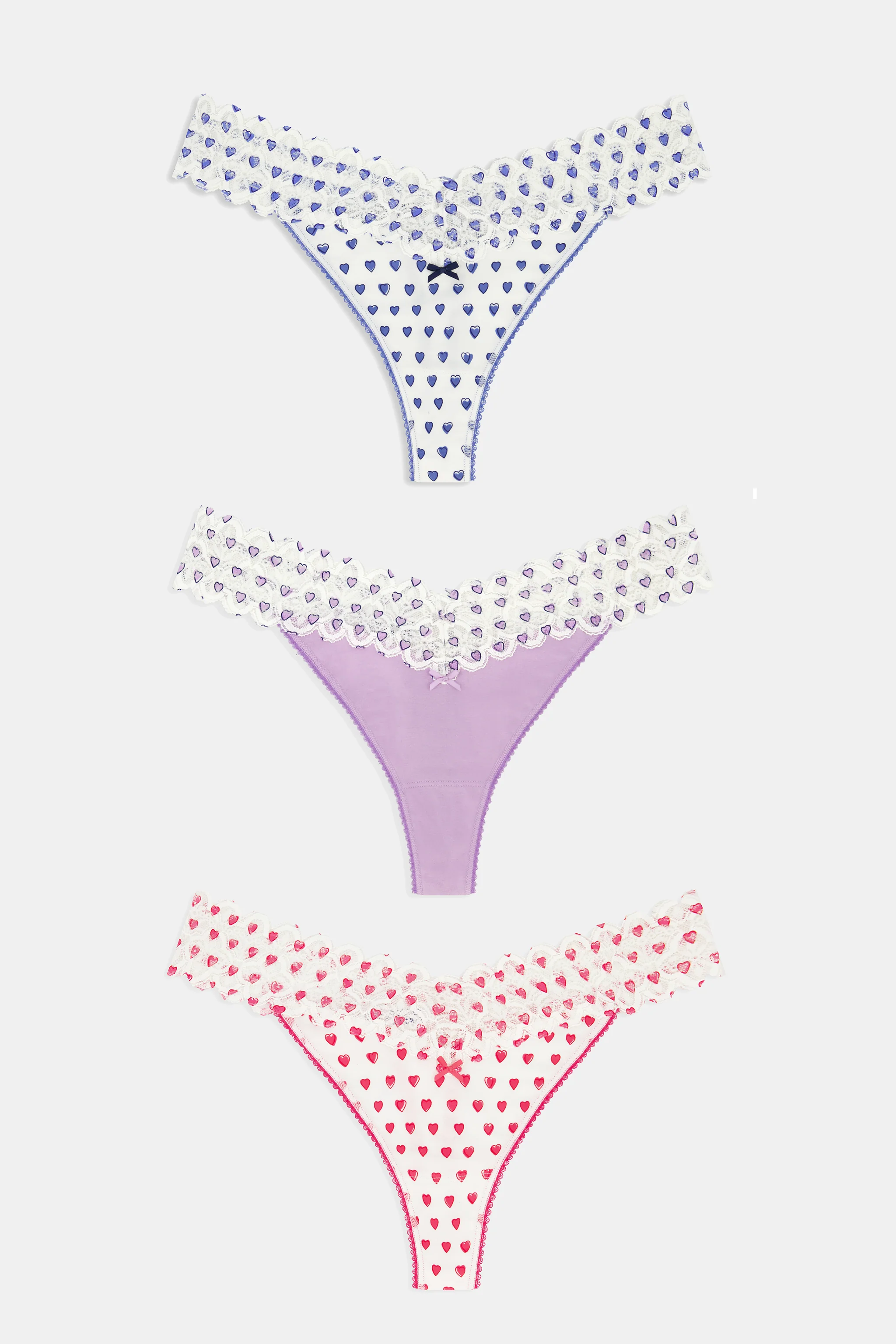 Hearts Lace Thong 3 Pack