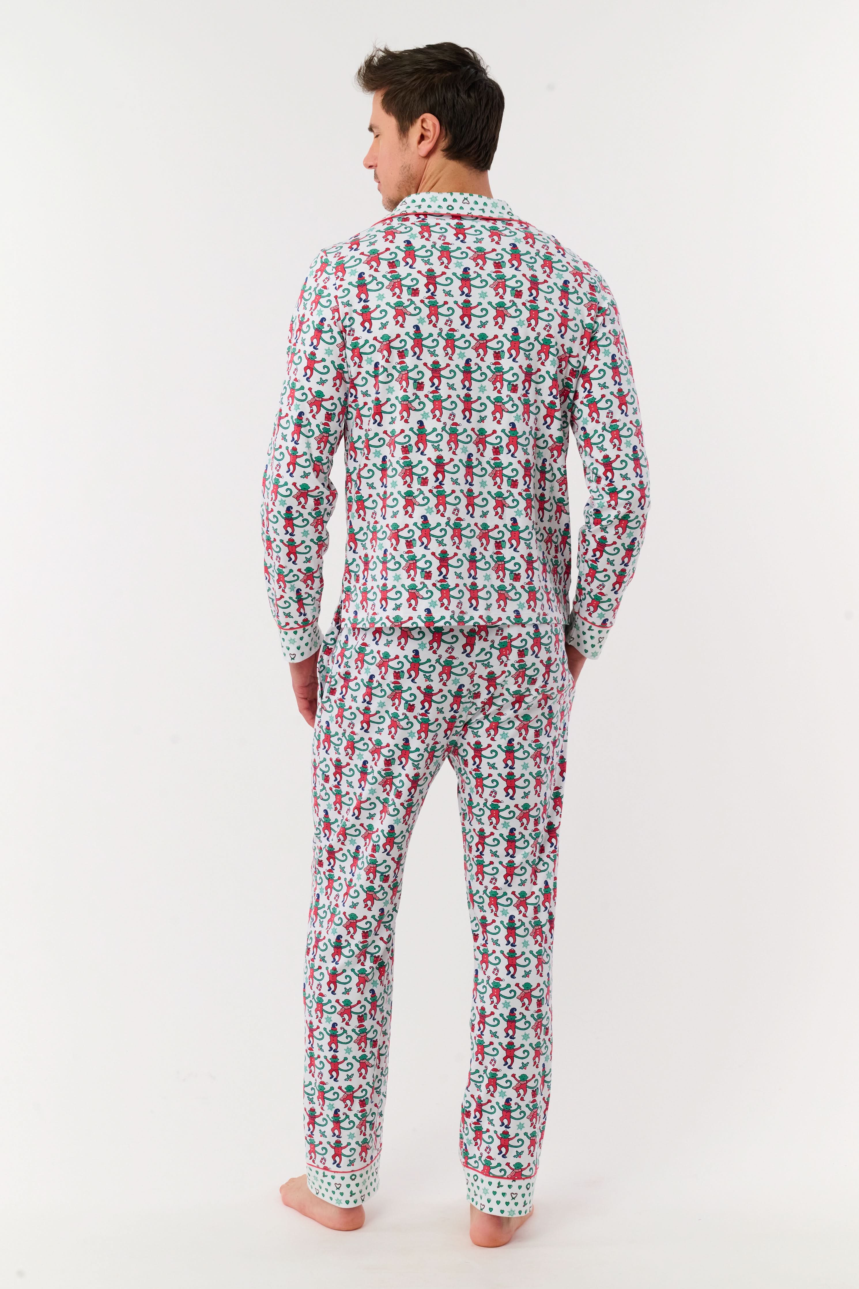 Mens Monkey Mas Patchwork Long Sleeve Polo Pajamas - Image 3
