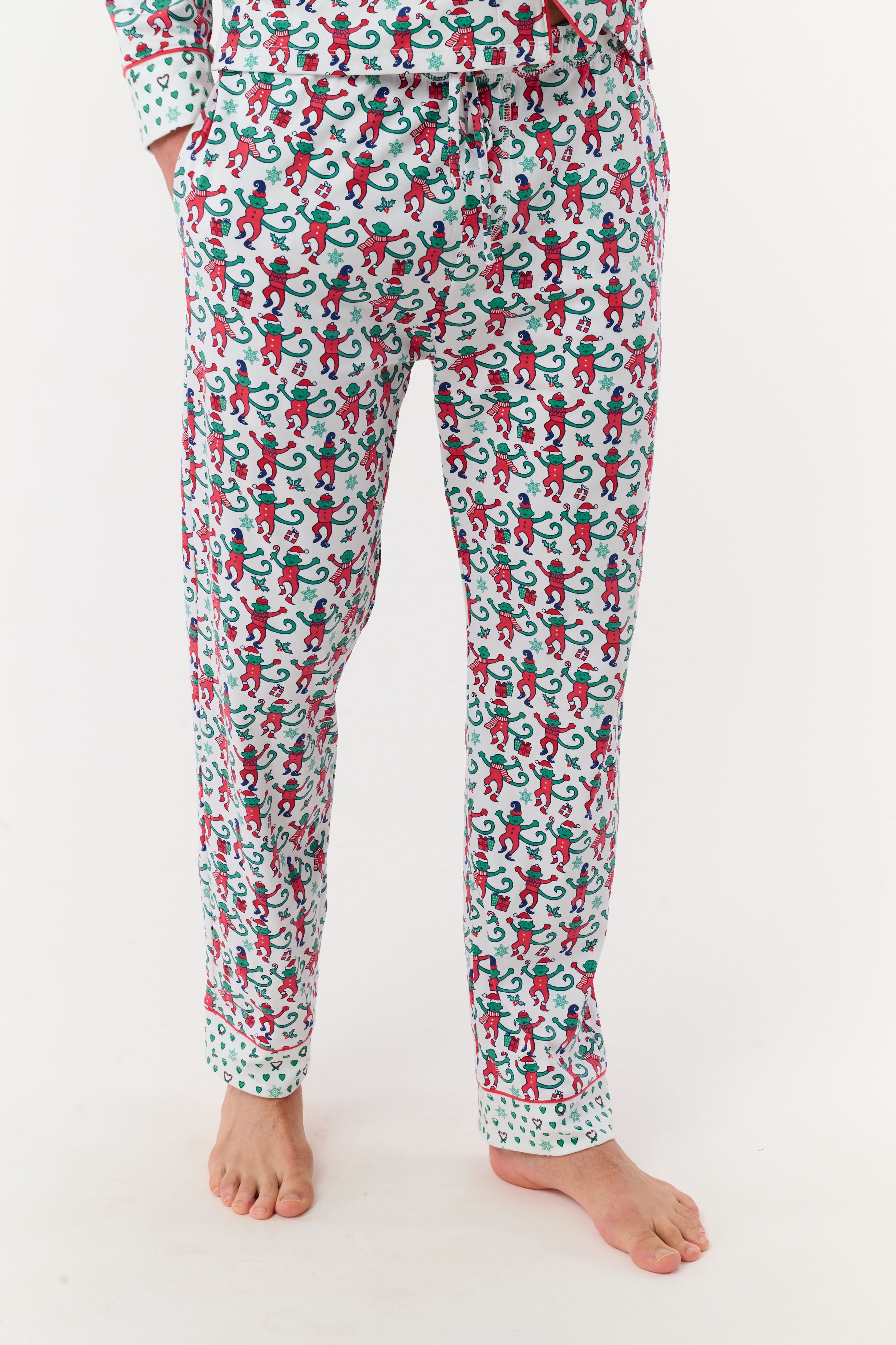 Mens Monkey Mas Patchwork Long Sleeve Polo Pajamas - Image 6