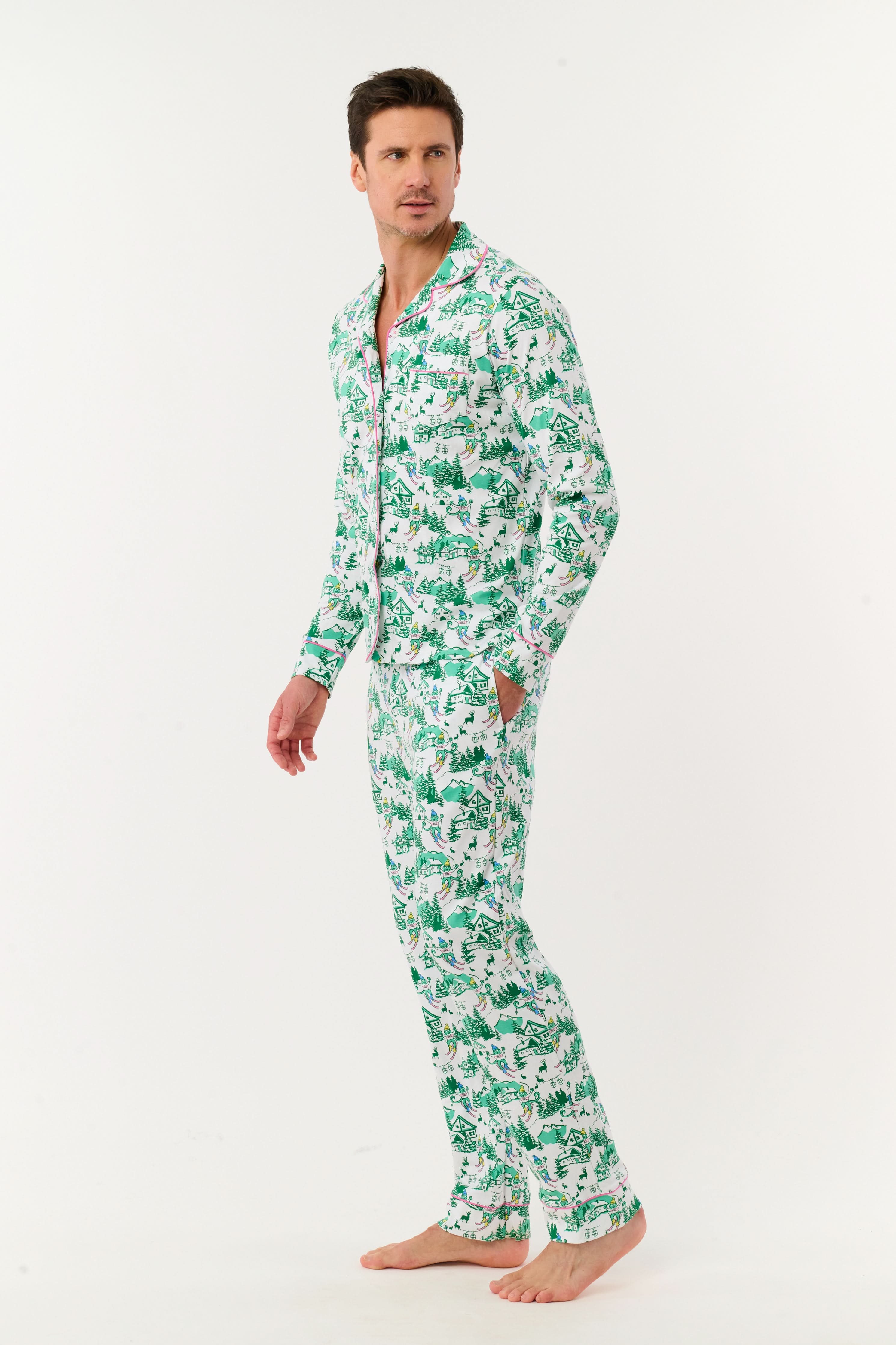 Mens Ski Toile Long Sleeve Polo Pajamas - Image 4