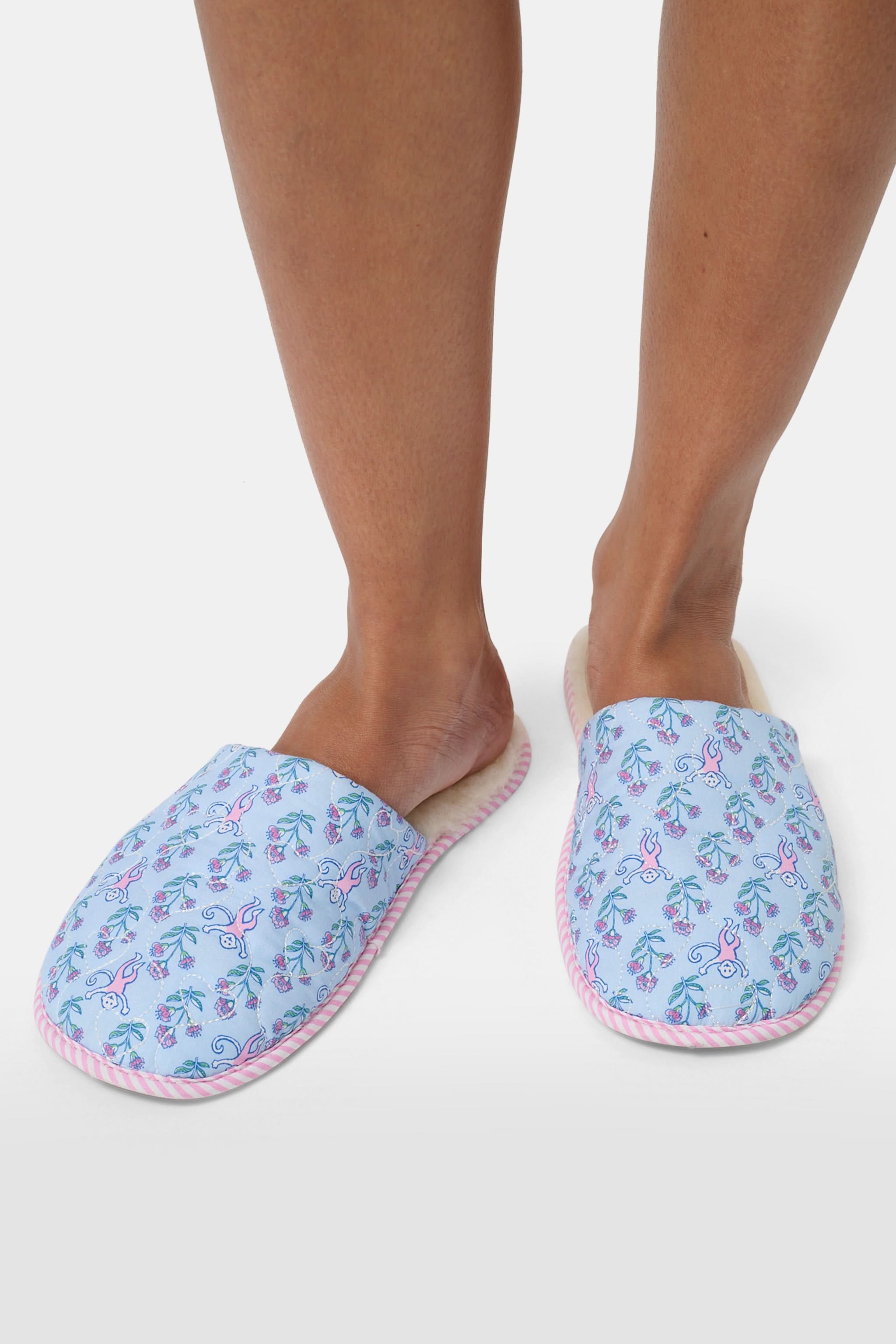 Rosa Ditsy Monkey Quilted Slippers - Image 3